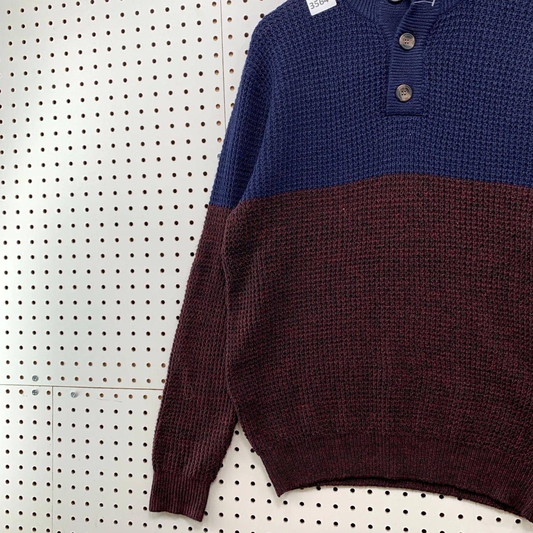 Vintage Day & Age Sweater Mens Medium Henley Thermal Waffle Knit Red Blue Size US M / EU 48-50 / 2 - 3 Thumbnail