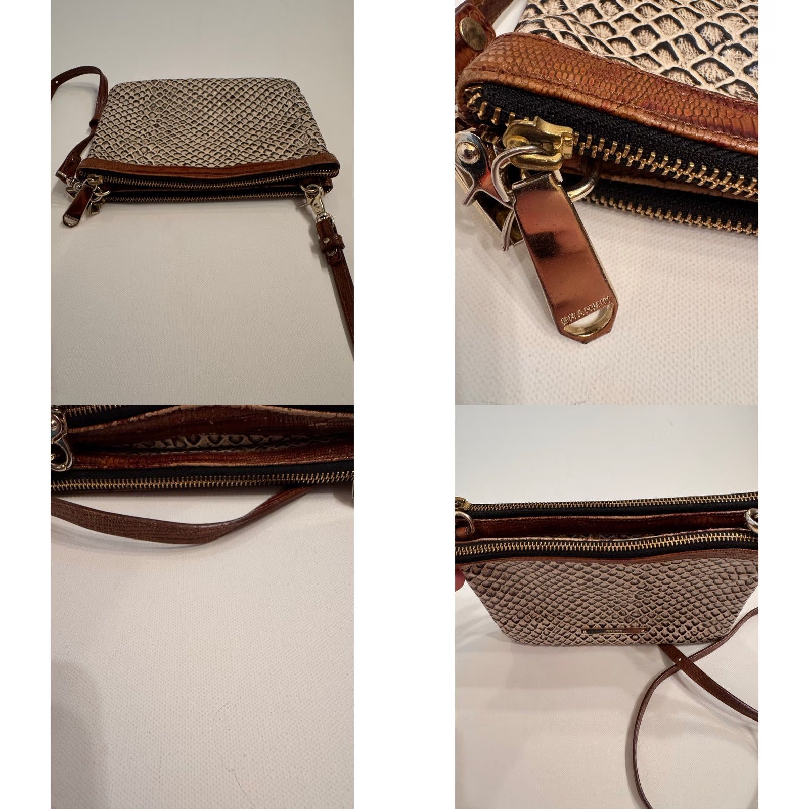 BRAHMIN Brahmin Crossbody Bag Onyx Java Leather White/Brown 2 Zip Women Size ONE SIZE - 8 Thumbnail