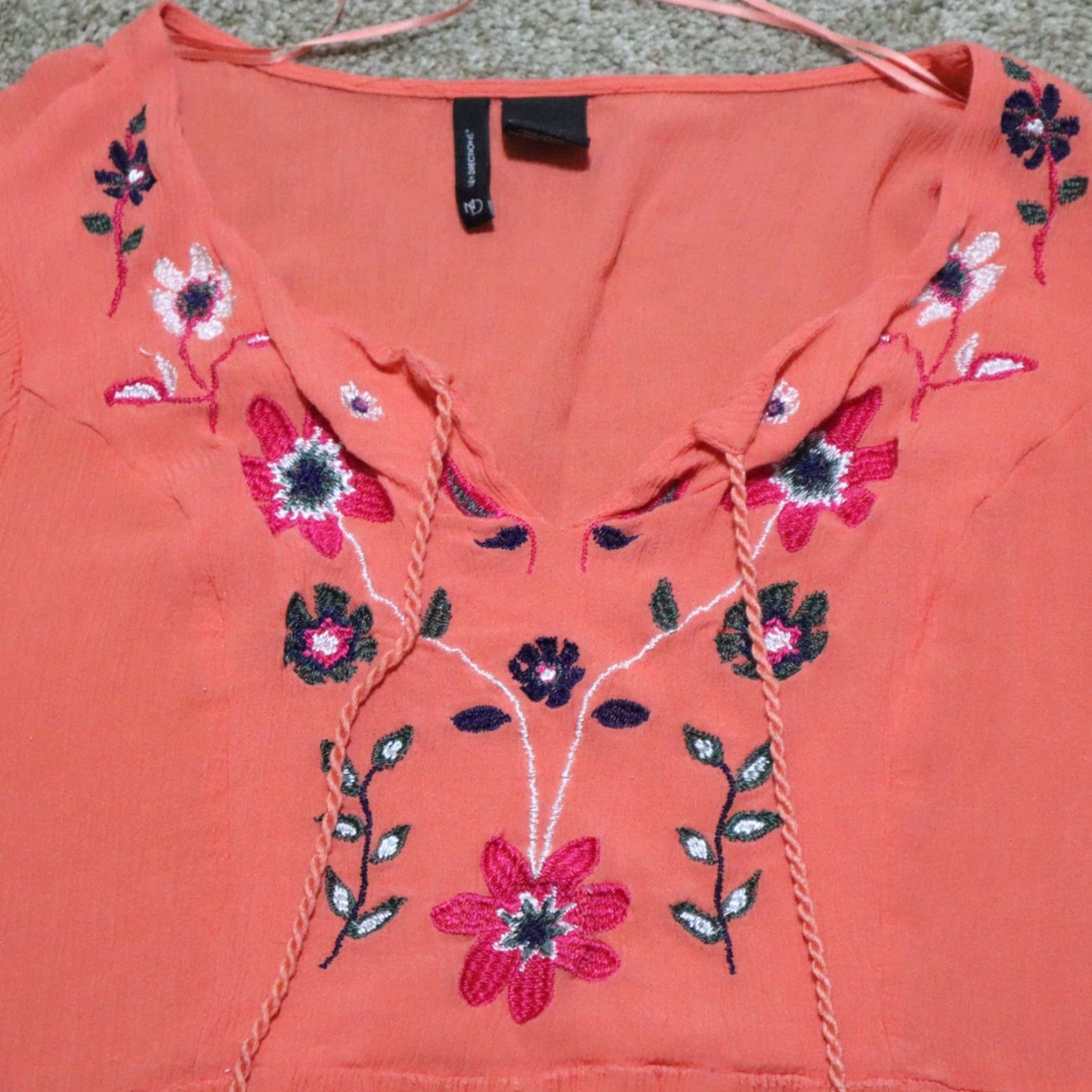 Vintage New Directions Shirt Adult XL Orange Floral 3/4 Sleeve Sequin Womens Size XL / US 12-14 / IT 48-50 - 2 Thumbnail
