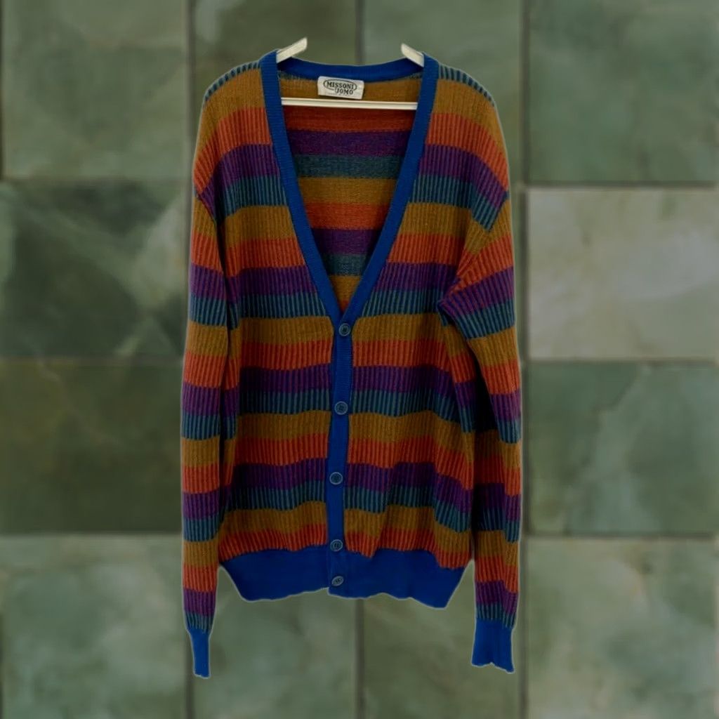 Missoni Missoni Uomo Multicolor Striped Cardigan Sweater Mens XL Italy Luxury Knit Cardigan Wool V-Neck Size US XL / EU 56 / 4 - 1 Thumbnail