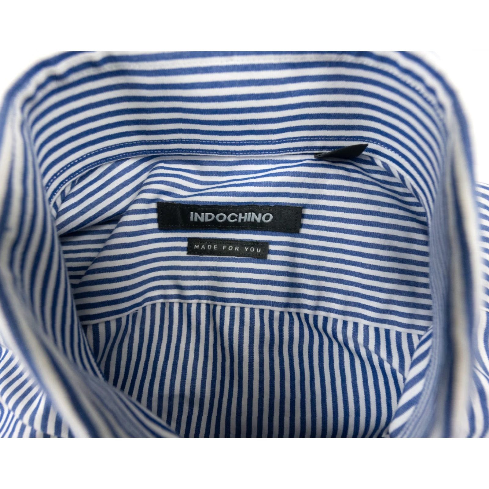 Vintage INDOCHINO Shirt Adult Medium Long Sleeve Button-Down Striped Blue White Mens Regular Fit Size US L / EU 52-54 / 3 - 5 Thumbnail