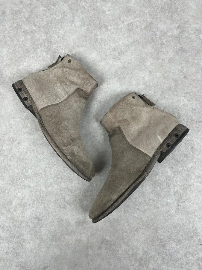 Diesel Diesel White & Grey Avant-Garde Aged Leather Boots Size US 8 / EU 41 - 7 Thumbnail