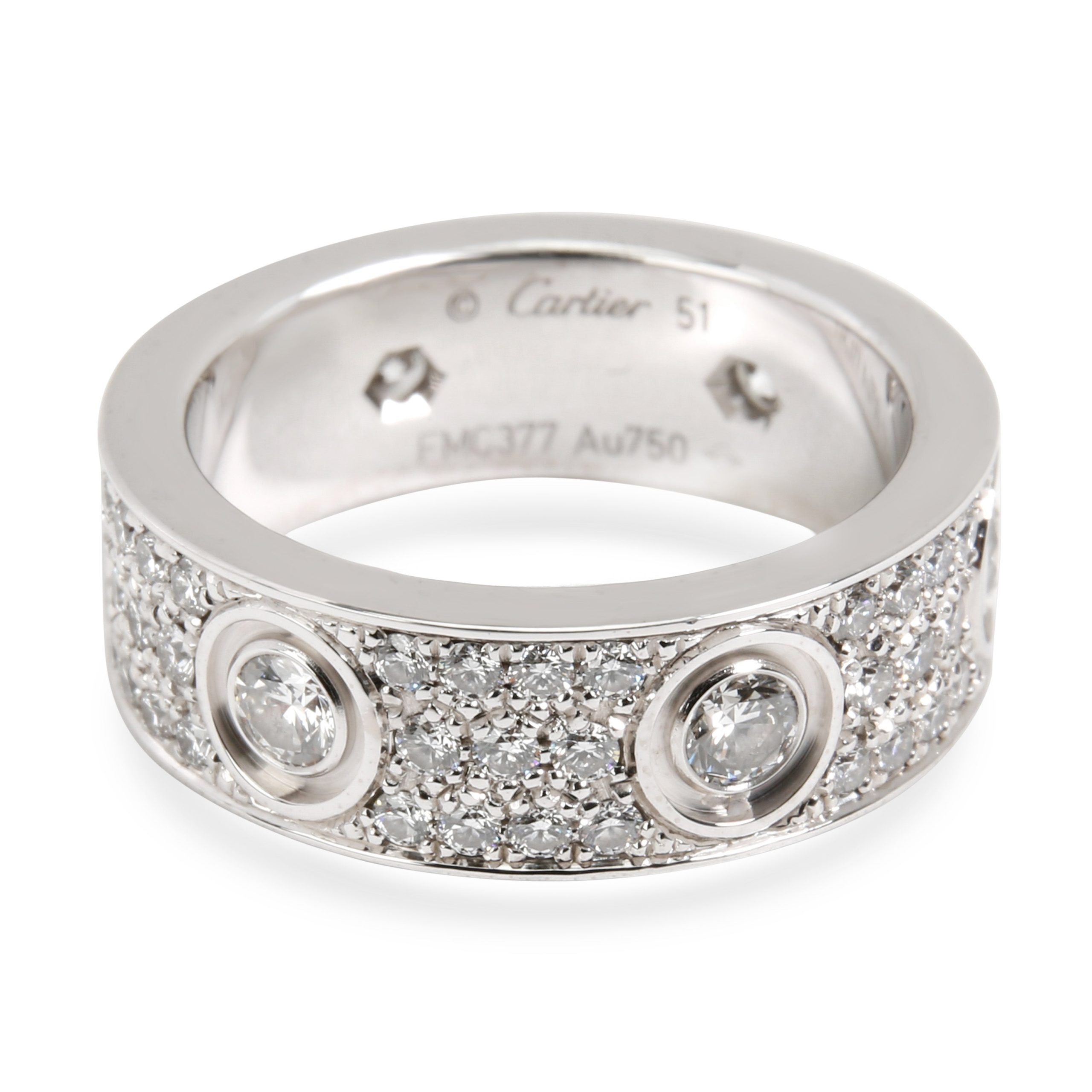 image of Cartier Diamond Paved Love Ring In 18K White Gold 1.26 Ctw, Women's
