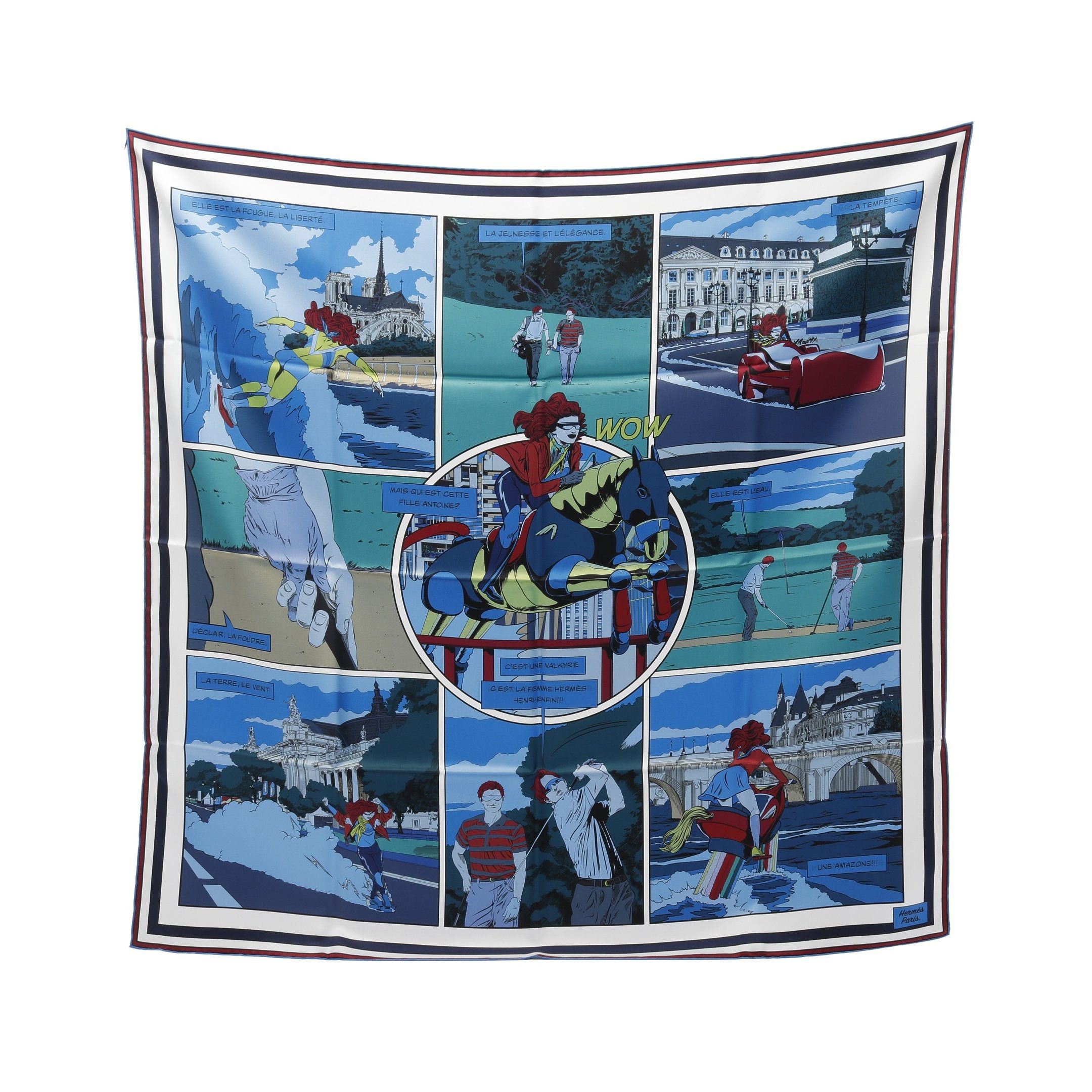 Hermes Hermes Carres 90 Double Face Wow Scarf Silk Blue Multicolor Size ONE SIZE - 1 Thumbnail
