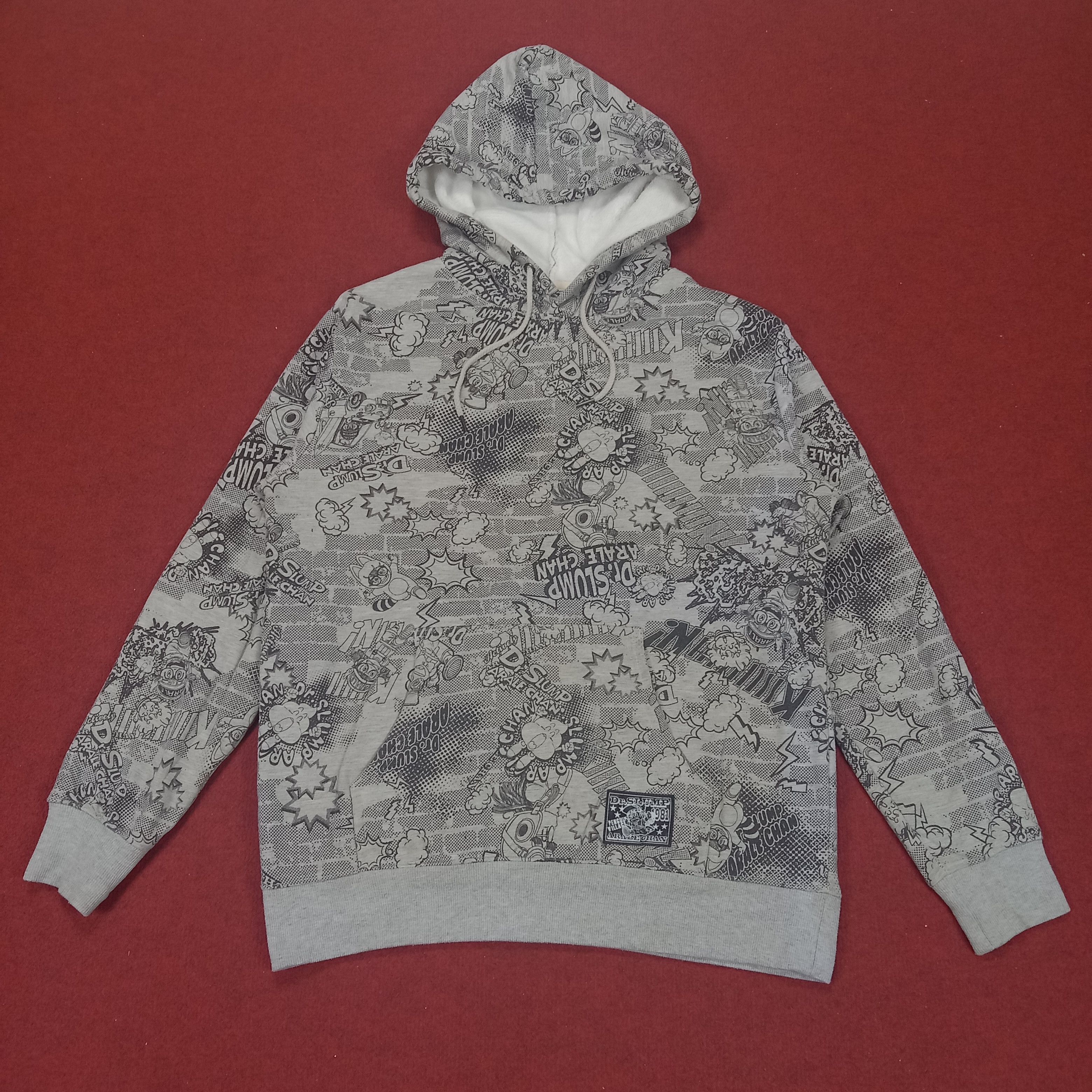 image of Anima x Vintage Dr. Slump Arale Chan Cartoon Anime Fullprint Hoodies in Grey, Men's (Size Large)