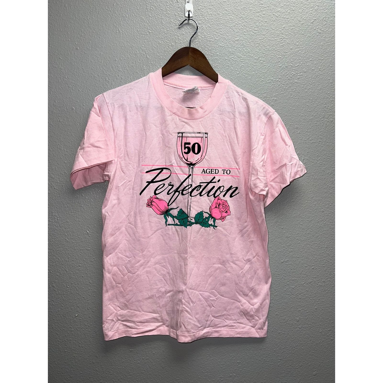 Hanes Vintage Aged To Perfection Shirt 50 Years Wine Tee 90s 80s M Size US M / EU 48-50 / 2 - 1 Thumbnail