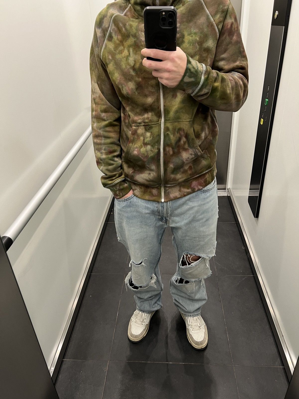acne y2k full zip gimp camo tie dye solid hoodie