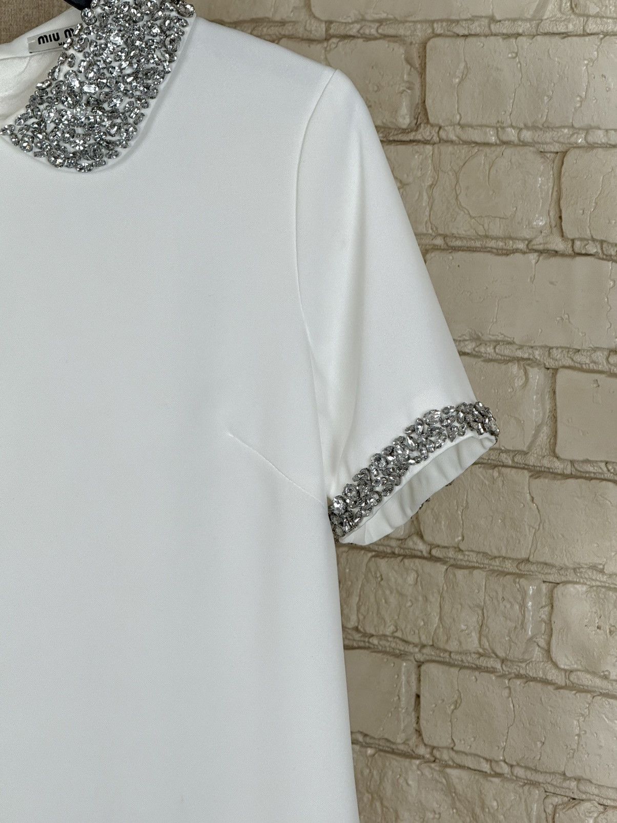 Miu Miu Miu Miu White Mini Dress Crystal Embellished Collar Cuffs Size M / US 6-8 / IT 42-44 - 5 Thumbnail