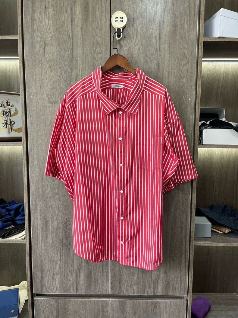 Balenciaga Balenciaga Red and White Striped Cotton Shirt Size XXS / US 00 / IT 34 - 1 Thumbnail