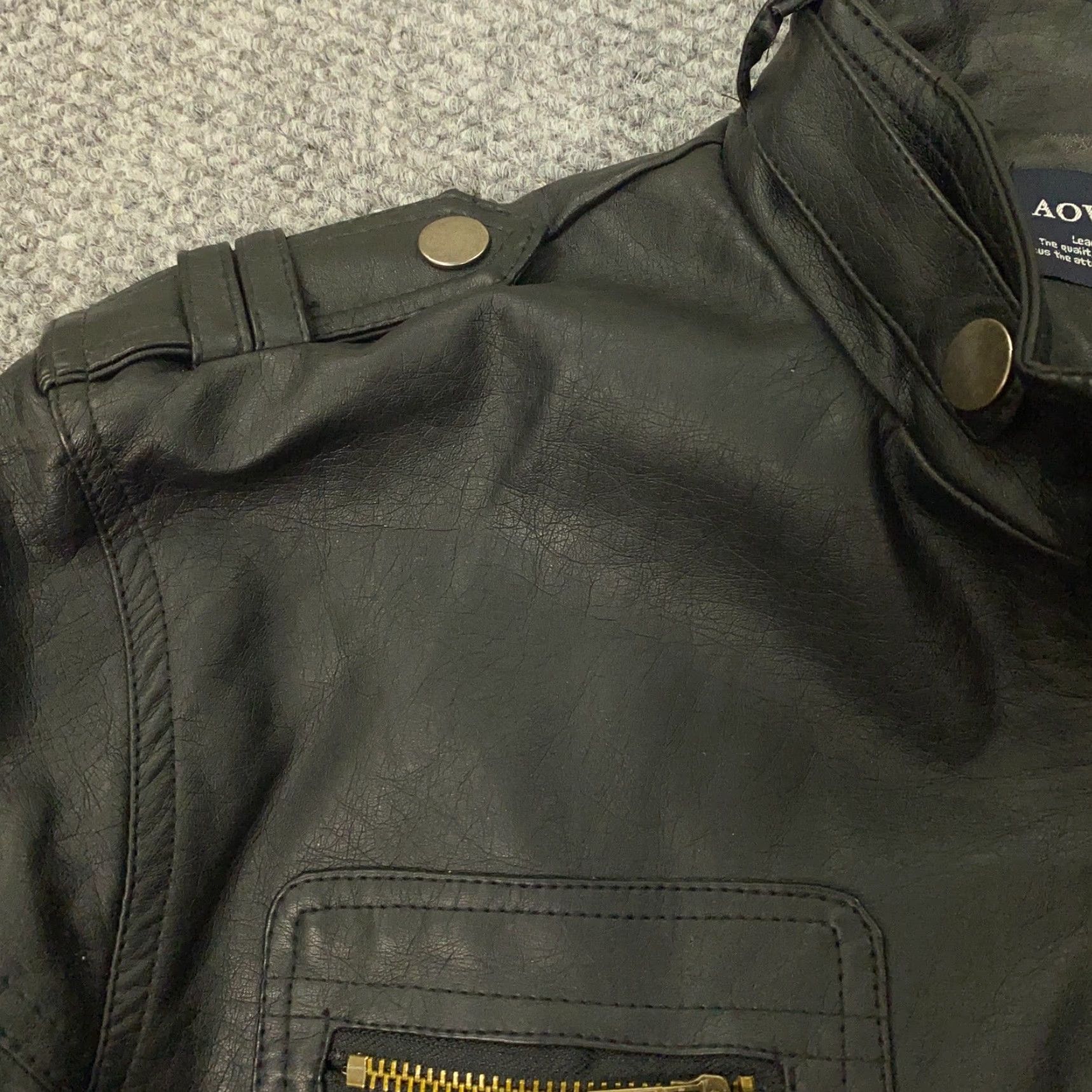 Vintage AOWOFS Mens Jacket Black Faux Leather Zip Biker Motorcycle Style Coat Lined Pockets Size US M / EU 48-50 / 2 - 5 Thumbnail