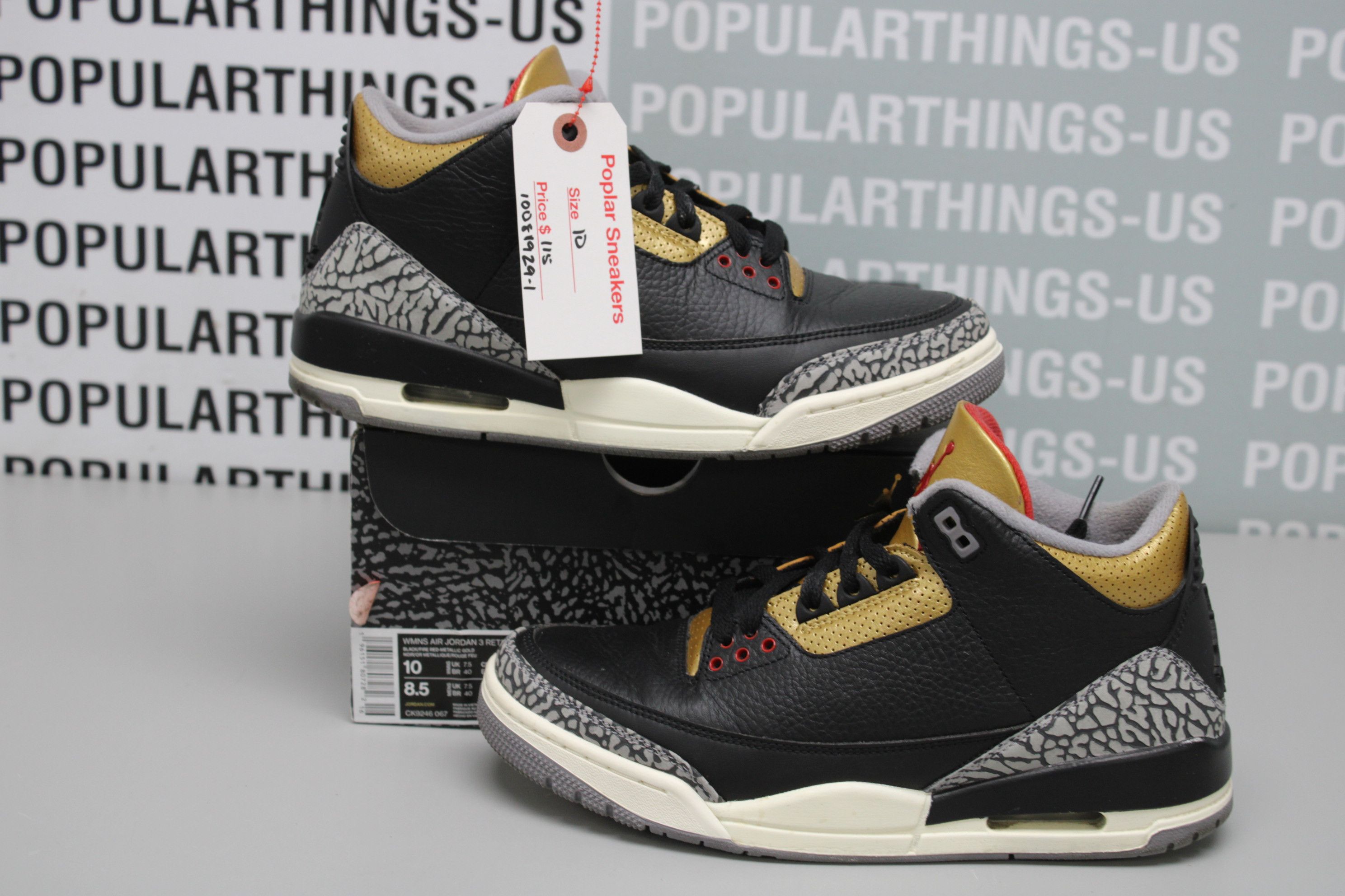 image of Wmns Air Jordan 3 Retro Cement Size 10 Shoes in Black, Women's