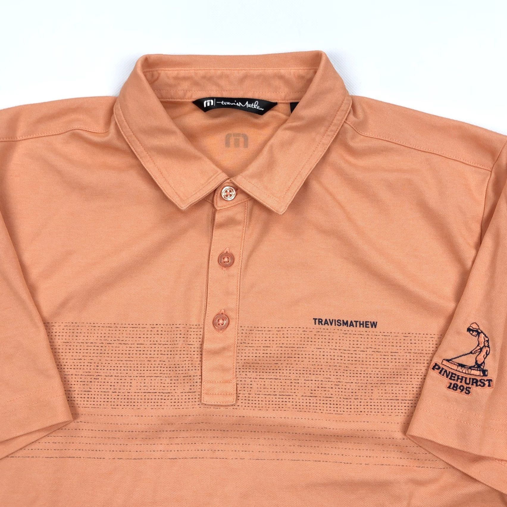 TravisMathew TravisMathew Men's L Polo Shirt Pinehurst 1895 Peach Orange Golf Performance Embroidery Logo Pattern Short Sleeve Shirt Mens Size US L / EU 52-54 / 3 - 5 Thumbnail