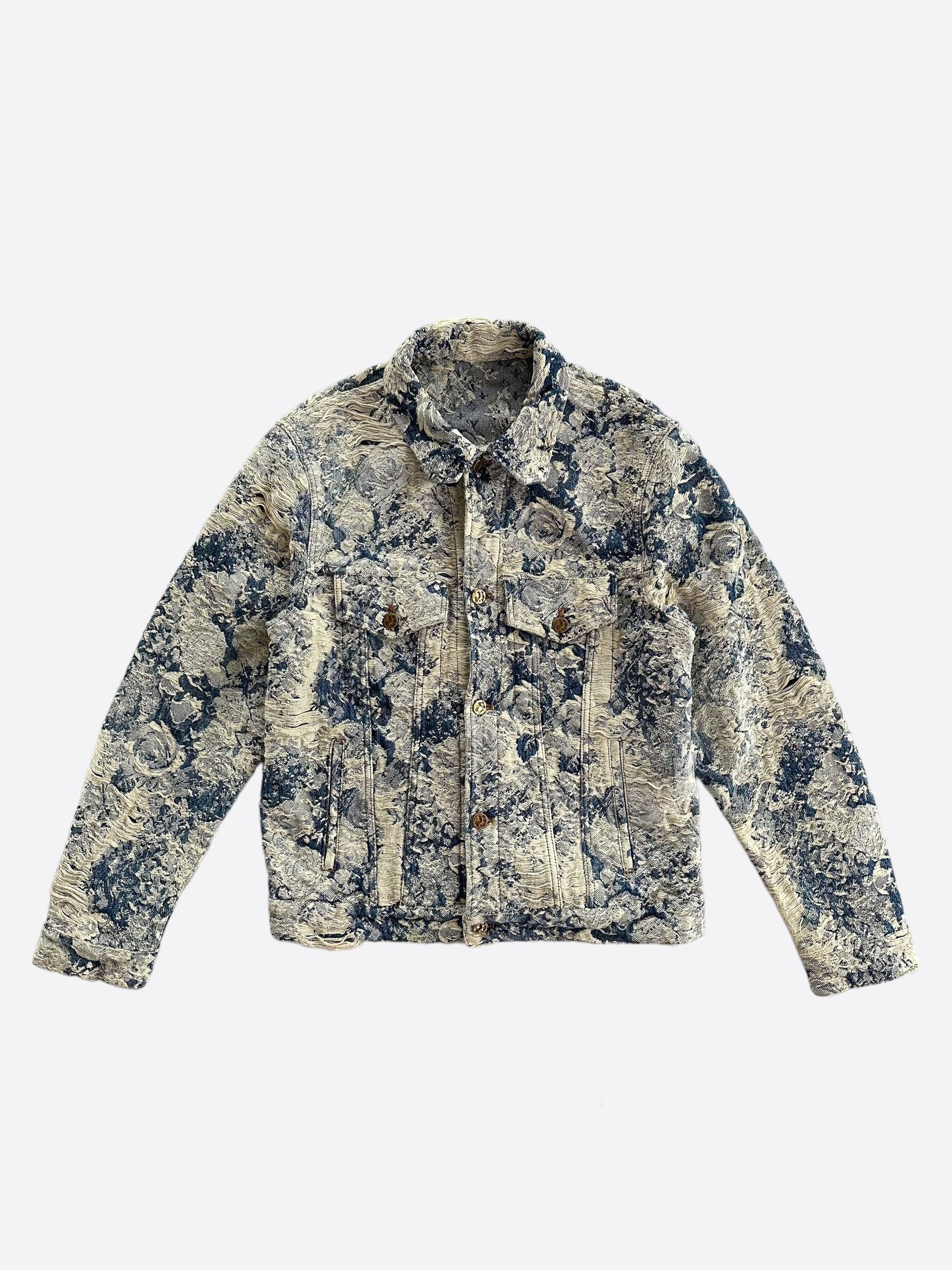 Louis Vuitton Blue Monogram Distressed Floral Workwear Jacket