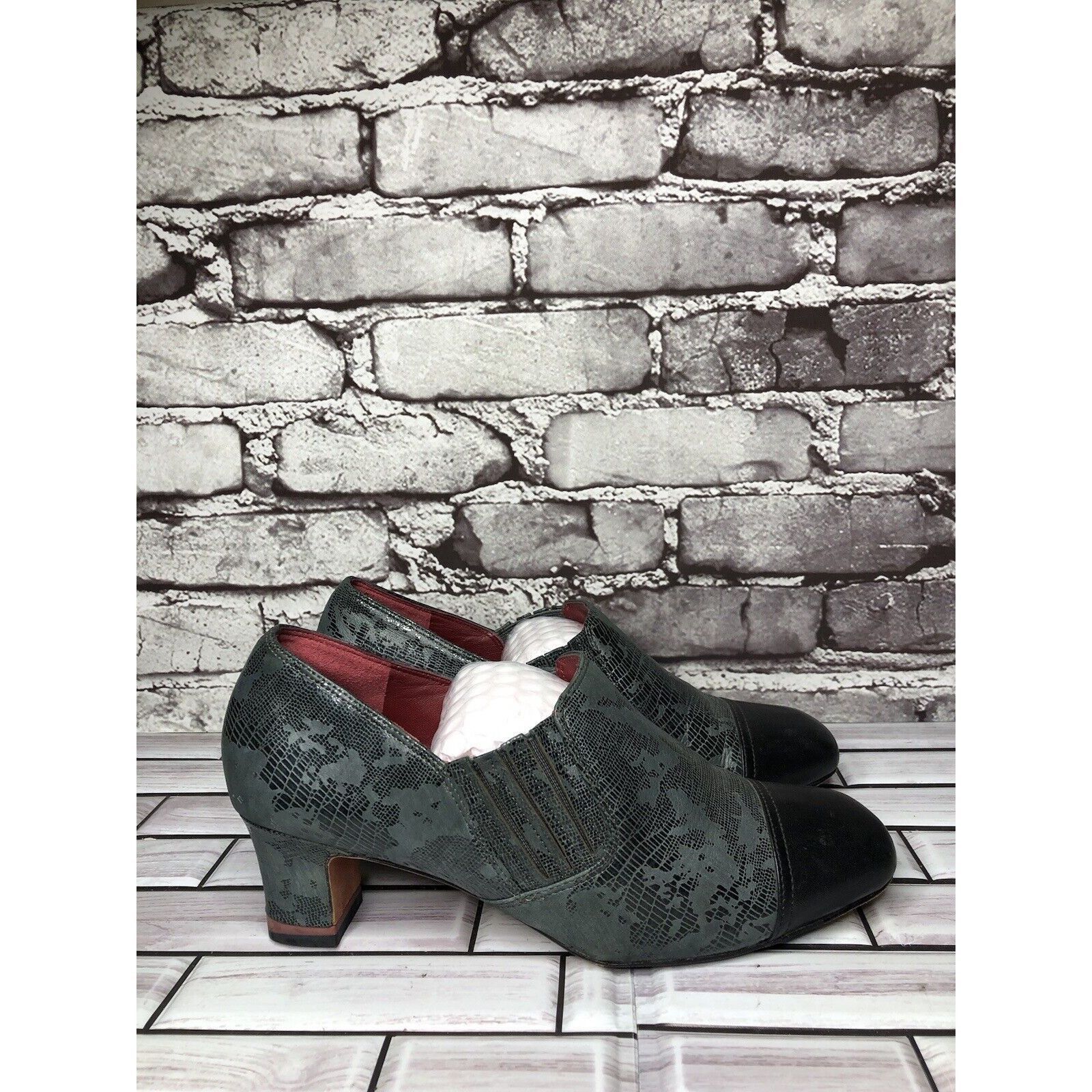 Other Oh! Healthy Heels Blue Gray Leather Croc Print Ankle Heel Bo Size US 8.5 / IT 38.5 - 17 Thumbnail