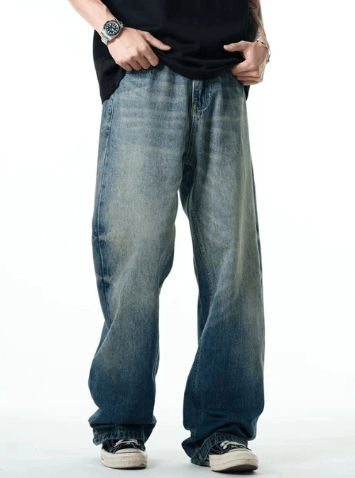 Japanese Brand × Jean Blue washed distressed American high street loose jeans Size US 32 / EU 48 - 1 Thumbnail