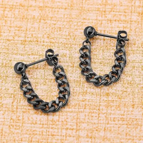 Vintage Titanium Steel Chain Earrings Size ONE SIZE - 2 Thumbnail