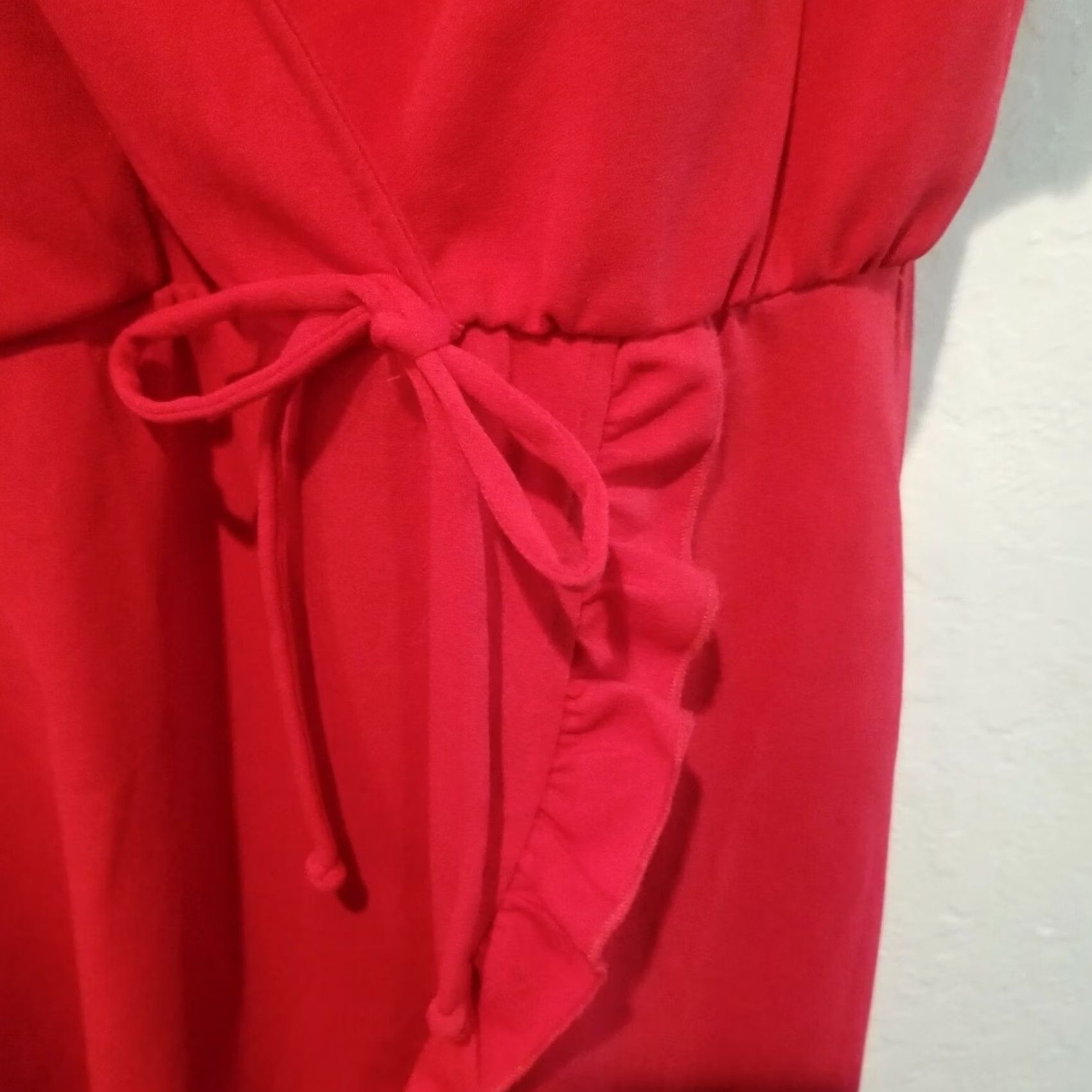 Vintage Love Squared Trendy Plus Size Faux-Wrap Dress Red 2X Short Sleeve Ruffle Trim Midi Dress Womens Size 40" / US 18 - 4 Thumbnail