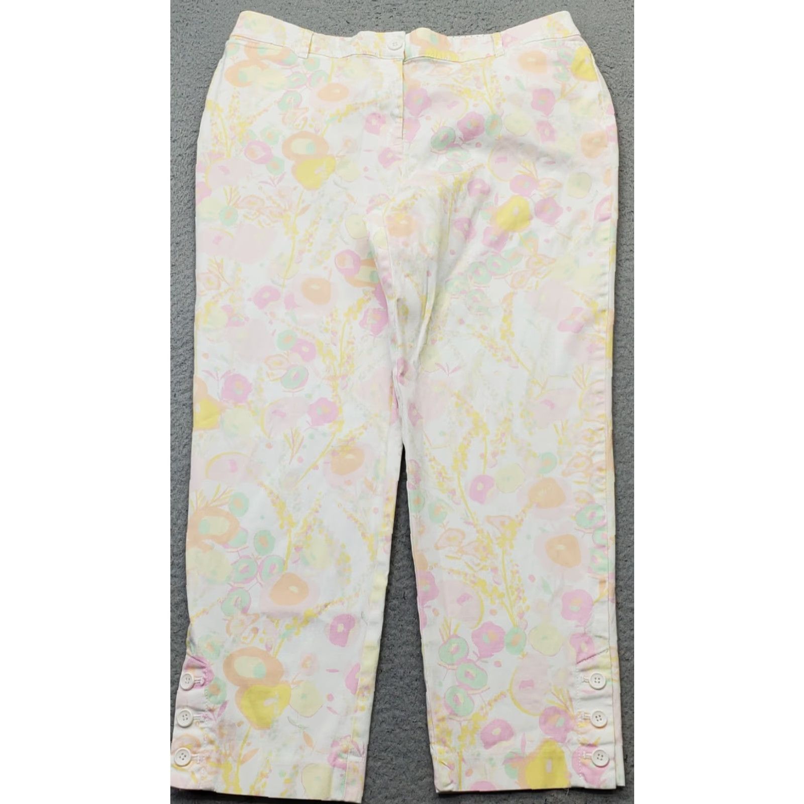 Talbots Talbots Women Pants 10 Floral Stretch Flat Front Crop Ankle Button Multicolor Spring Summer 10 Mens? Size 32" / US 10 / IT 46 - 2 Thumbnail