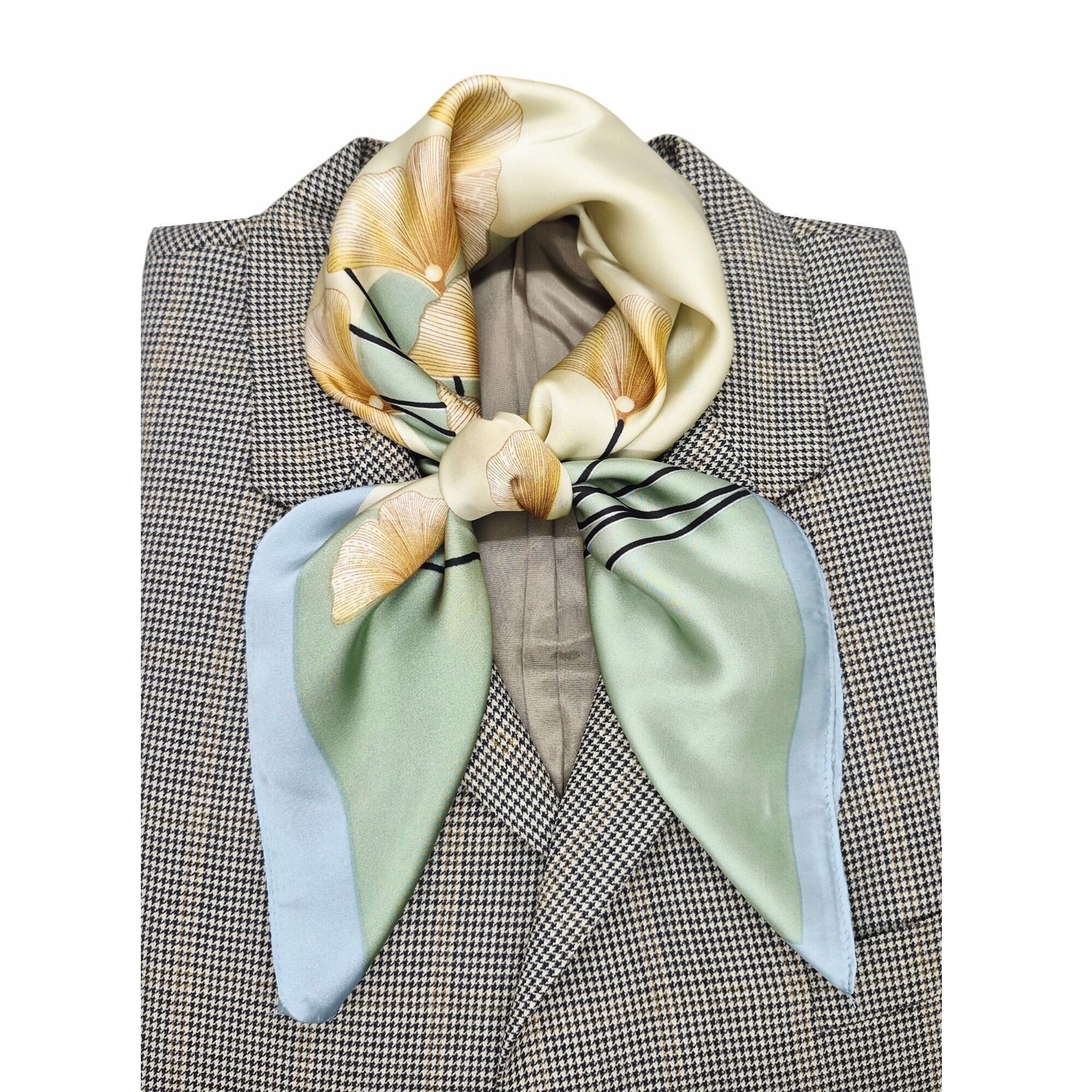 Other ✨Bandana Square Scarf Satin Silky Soft neck wrap Green Beige Size ONE SIZE - 1 Thumbnail