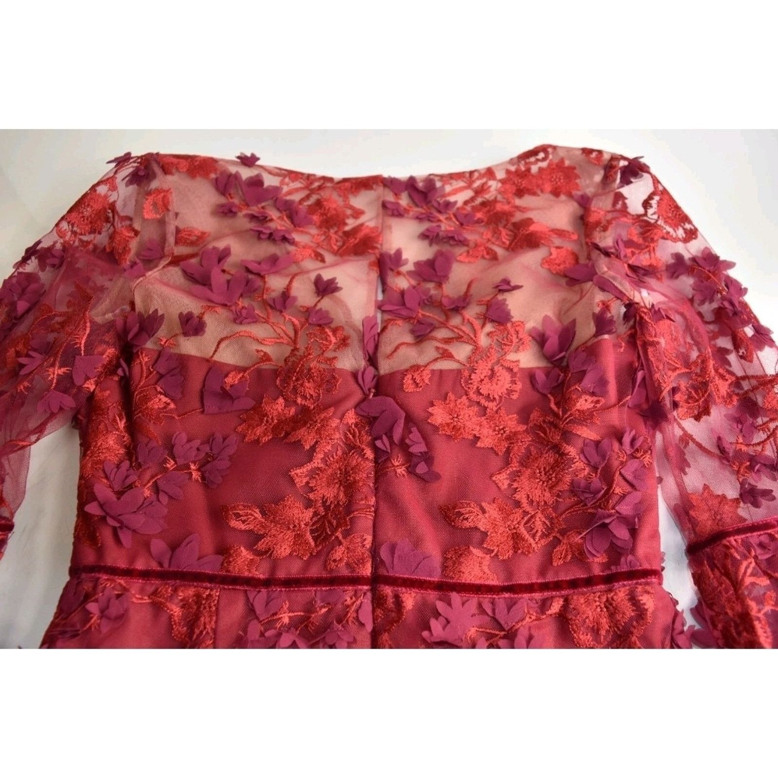 Marchesa Marchesa Notte Appliqué Flowers Cocktail In Burgundy Size 12 Size XL / US 12-14 / IT 48-50 - 9 Thumbnail