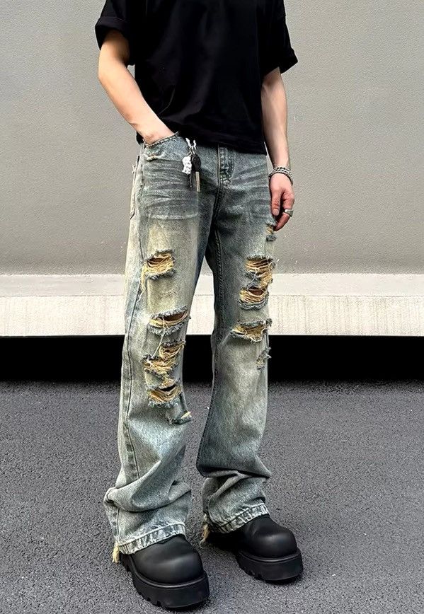 Japanese Brand Washed and ripped street hip-hop baggy jeans Size US 35 - 9 Thumbnail