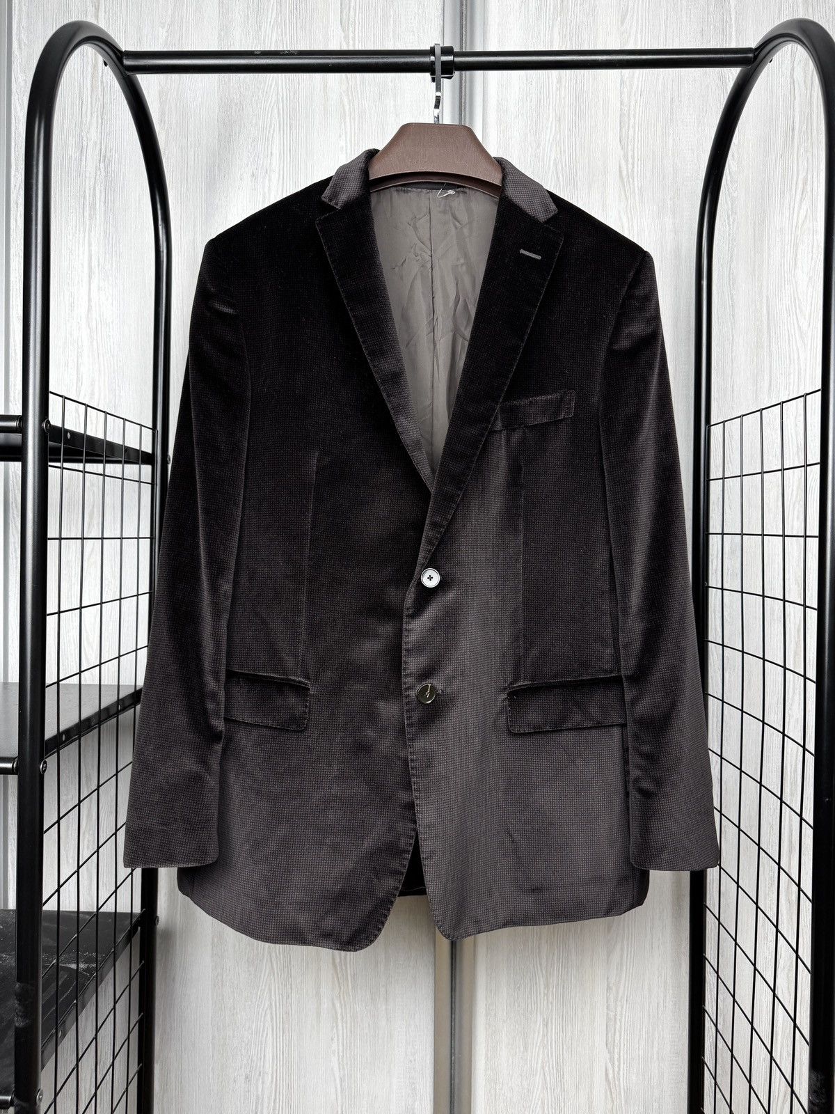 Z Zegna Z ZEGNA Checkered Brown Velvet Velour Notch Lapel Sport Coat Size 44R - 1 Thumbnail