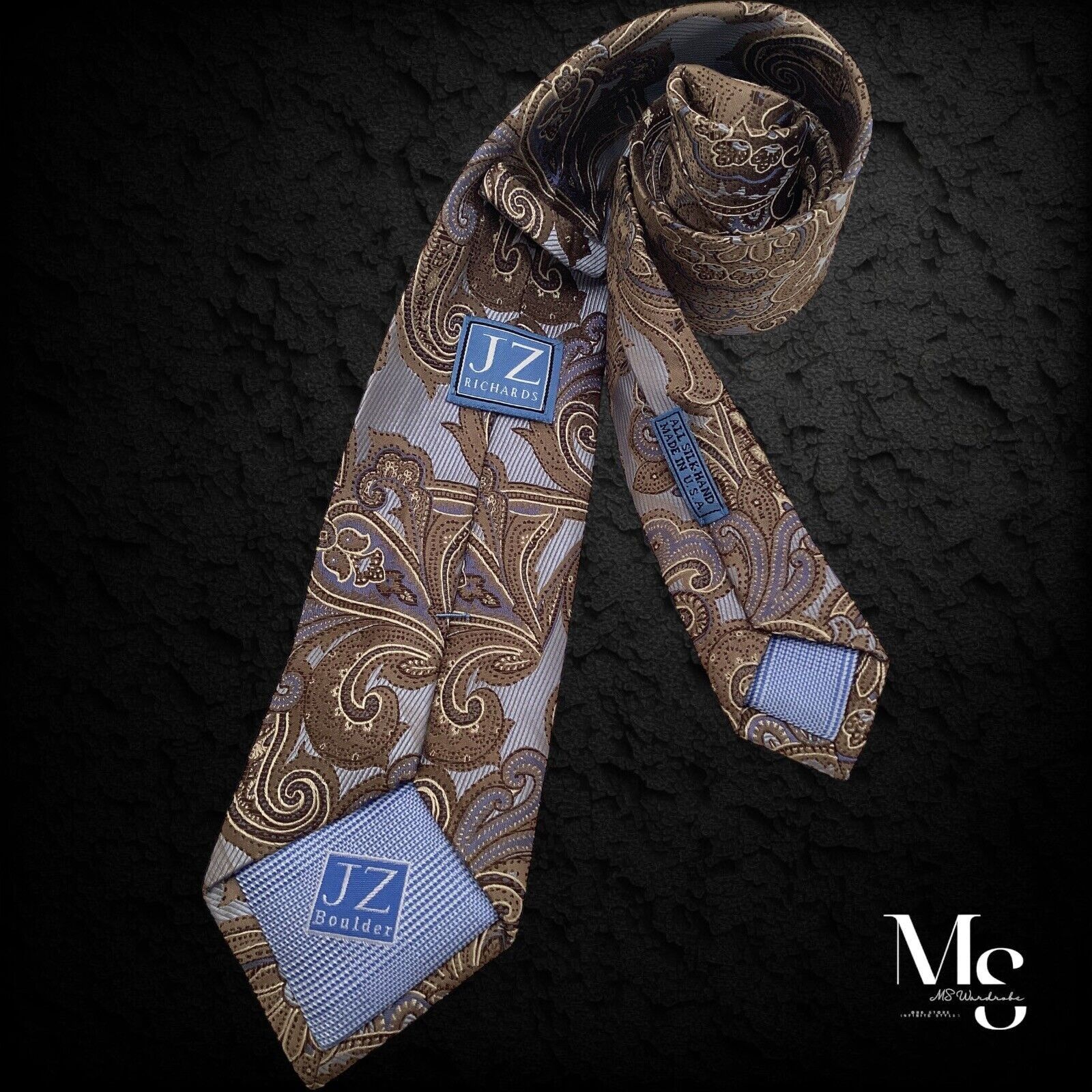 Other JZ RICHARDS XL Brown Paisley Silk Tie Hand Made In USA W: 3. Size ONE SIZE - 2 Thumbnail