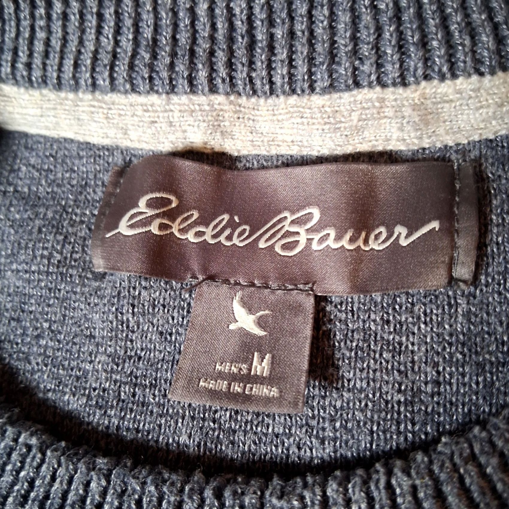 Eddie Bauer Eddie Bauer Sweater Men M Blue Pullover Crew Neck Long Sleeve Gray Retro Stripe Sleeve Knit Regular Cotton/Poly/Rayon? Size US M / EU 48-50 / 2 - 3 Thumbnail