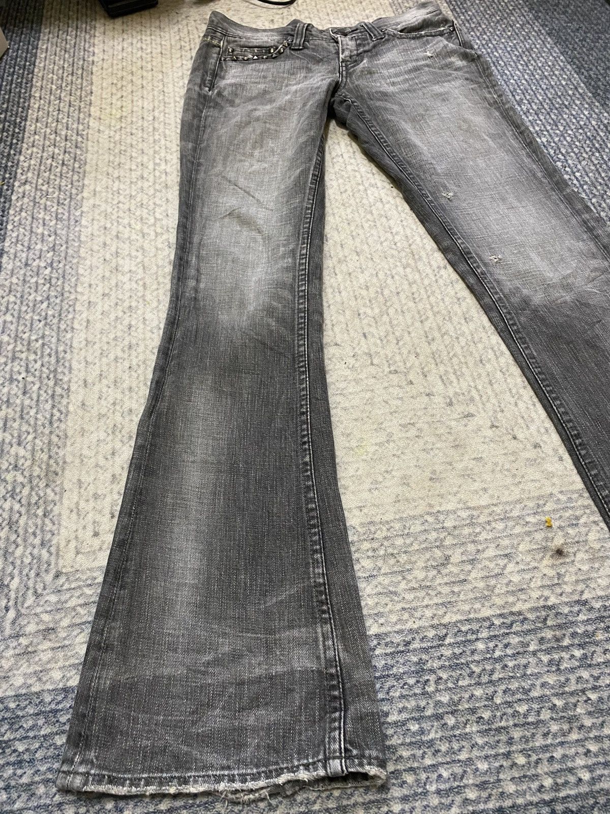 Japanese Brand × Seditionaries The Murder License Flared Studded Distressed Jeans Size 29" - 3 Thumbnail
