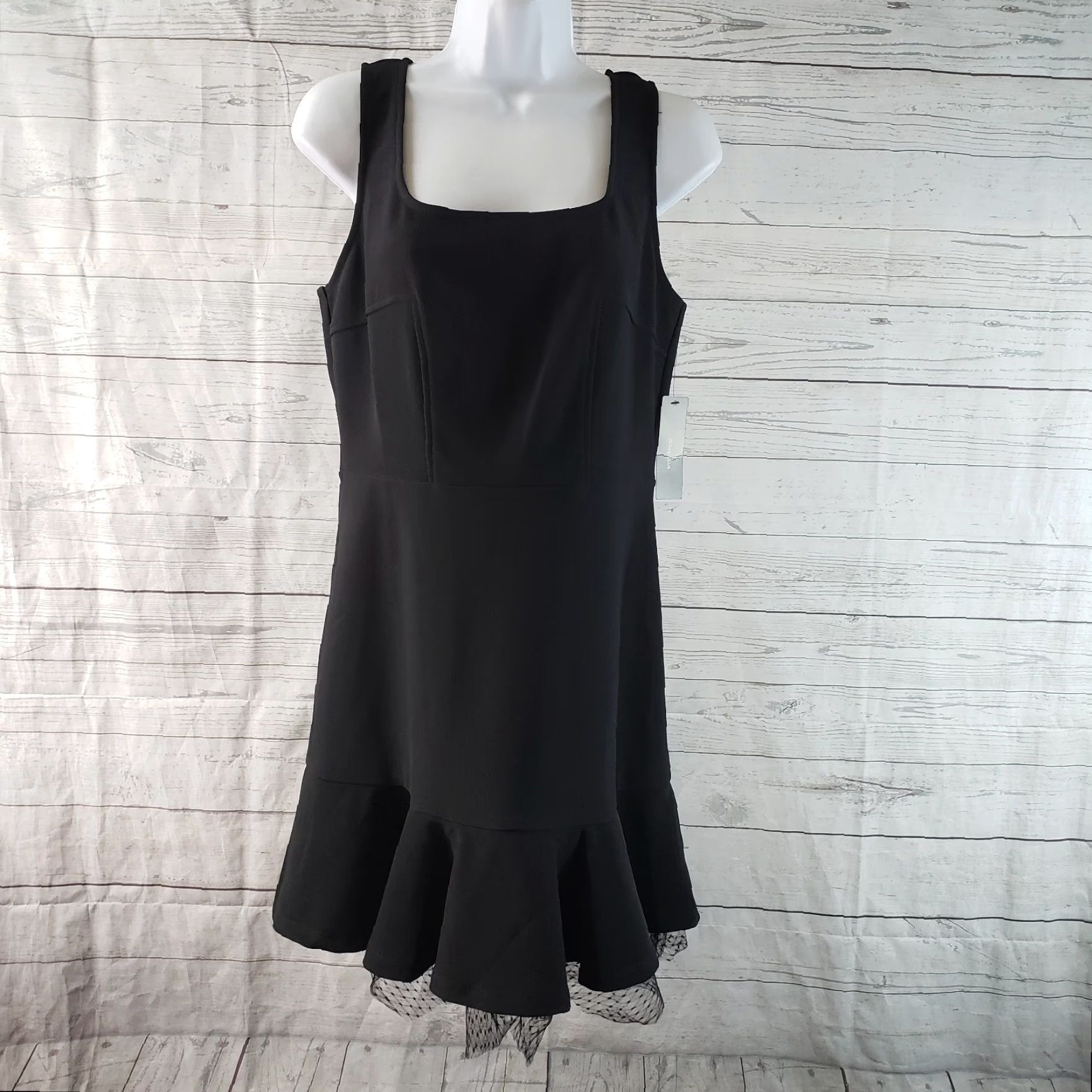 Lulus Lulus Dress Womens Large Solid Black Sleeveless Square Neck Tulle Trim Mini Short Size L / US 10 / IT 46 - 2 Thumbnail
