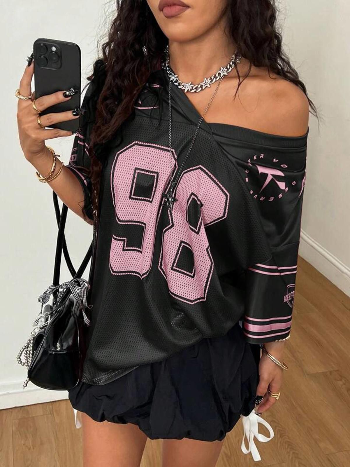Other Black and Mauve Mesh Number 98 Keep Going Jersey Size ONE SIZE - 2 Thumbnail