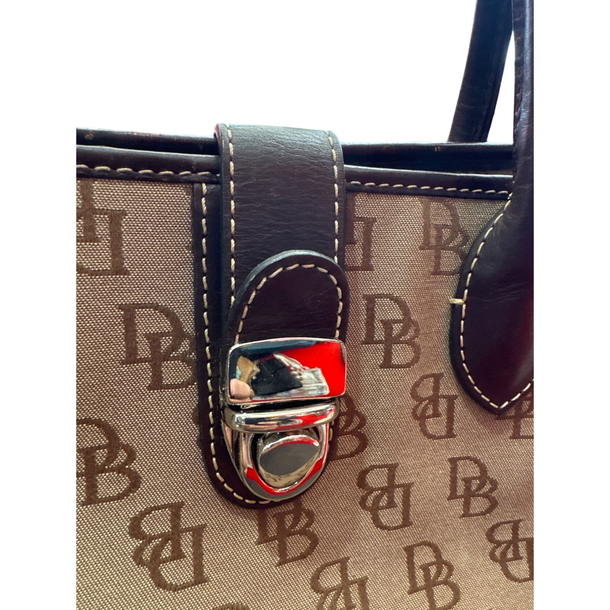 Dooney & Bourke Dooney Bourke womans Brown Leather Canvas Satchel Handbag SK Size ONE SIZE - 2 Thumbnail