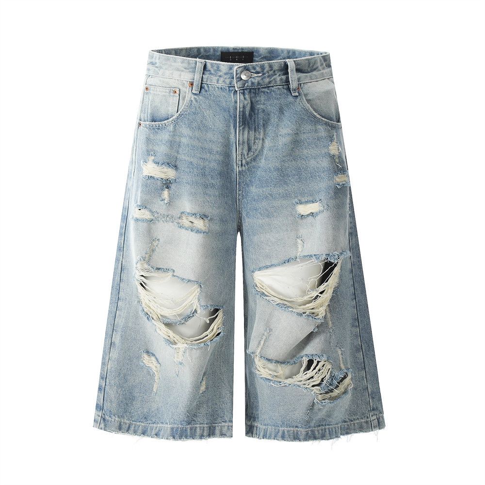 Japanese Brand × Vintage Punk men's distressed loose washed ripped denim shorts Size US 32 / EU 48 - 1 Thumbnail