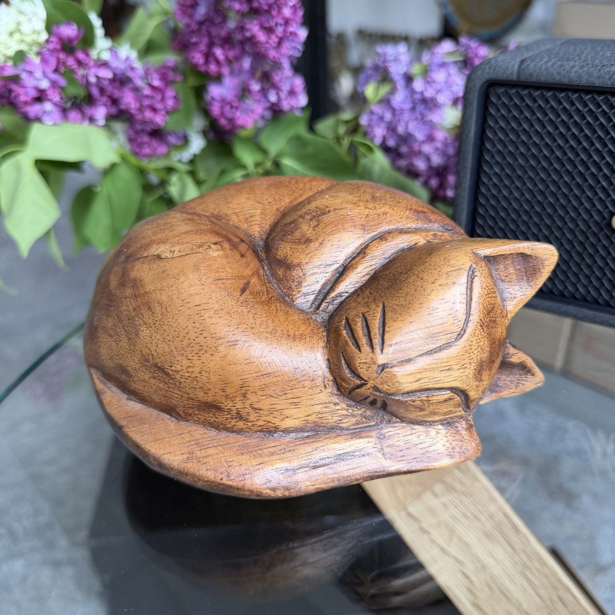 Vintage Vintage Hand Carved Wooden Sleeping Cat Figurine Rustic Size ONE SIZE - 5 Thumbnail