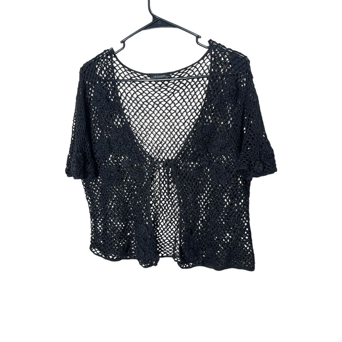 Other T & Company Black Crochet Cropped Tie Front Cardigan Size La Size L / US 10 / IT 46 - 1 Thumbnail