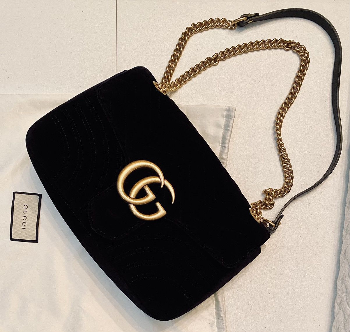 Gucci Gucci 🇮🇹 Black Velvet Matelasse Medium 2.0 GG Marmont Bag New Size ONE SIZE - 1 Thumbnail