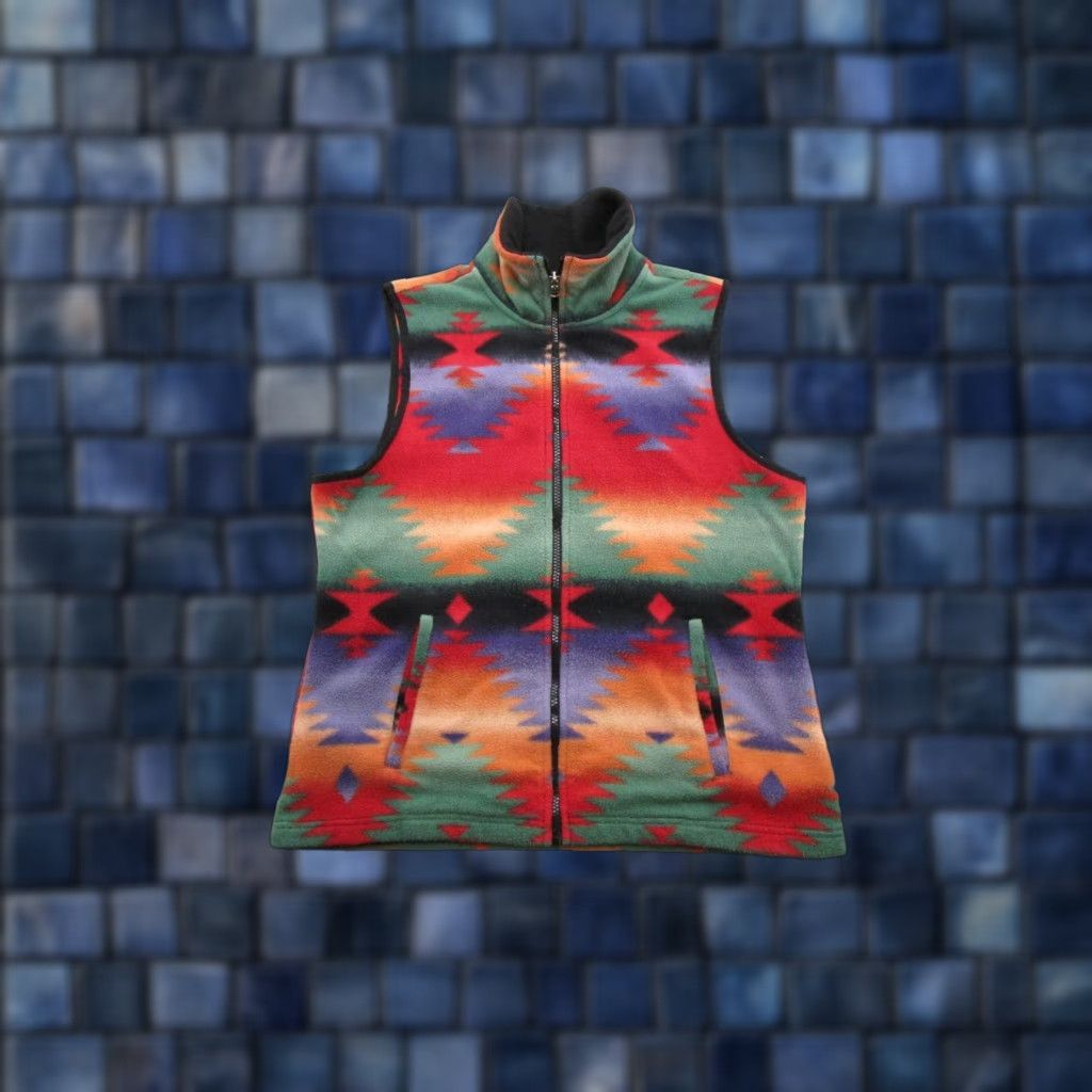 Chaps Chaps Fleece Vest Full Zip Aztec Colorful Navajo Polyester Women's Vest Multicolor Aztec Pattern Read Size L / US 10 / IT 46 - 1 Thumbnail