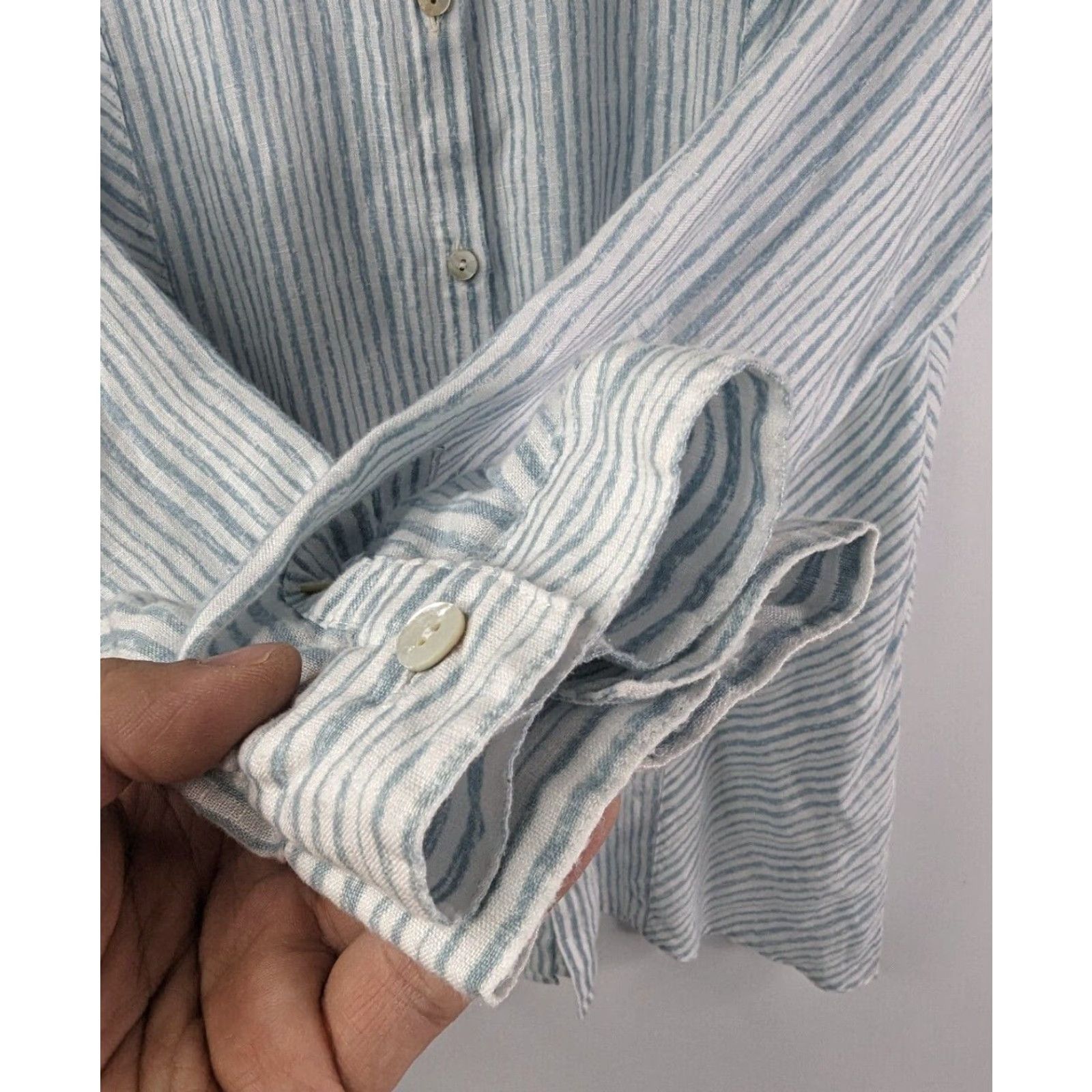 J. Jill J. Jill Button-Up Linen Shirt Long Sleeve Blue Stripe White Love Collection Medium Woman Shirt Top Adult M Size M / US 6-8 / IT 42-44 - 2 Thumbnail