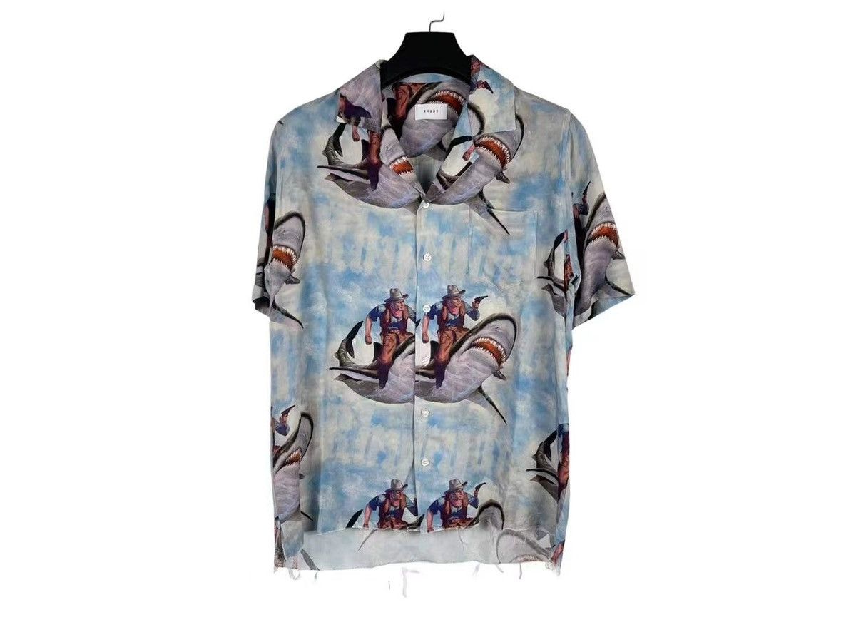 Rhude Rhude Shark Printed Distressed Button Ups Shirt Size US XS / EU 42 / 0 - 1 Thumbnail