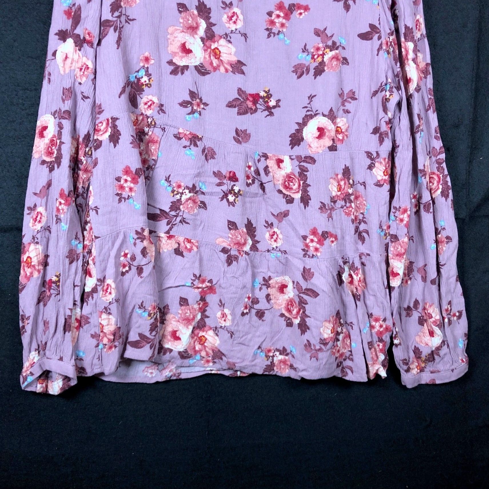 Vintage Knox Rose Womens Blouse Purple Floral Crew Neck Long Sleeve Large Size L / US 10 / IT 46 - 3 Thumbnail
