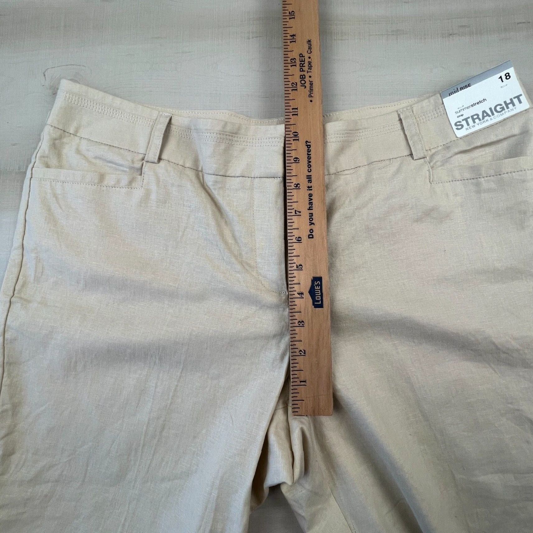 Vintage New York & Company Women's Beige Capri Pants 18 Mid Rise Stretch Linen Blend Summer Size 40" / US 18 - 7 Thumbnail