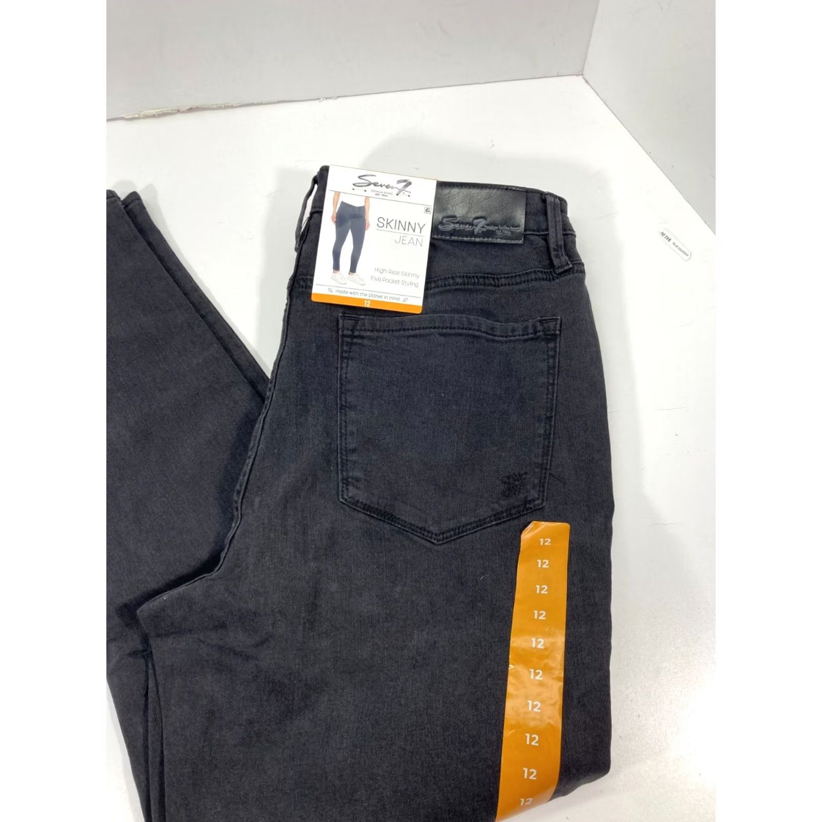 Vintage Seven7 High Rise Skinny Jeans Women Size 12 32X30 Black Denim Five Pocket Design Size 34" / US 12 / IT 48 - 4 Thumbnail