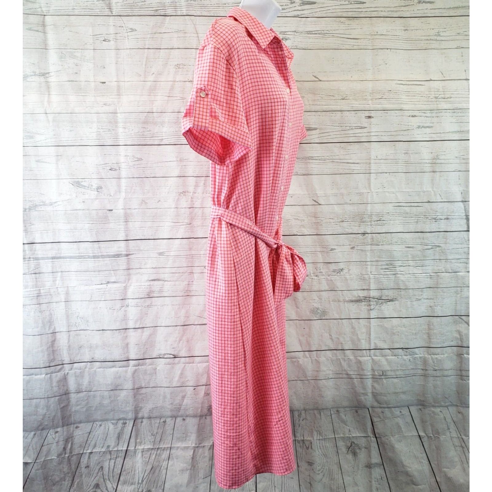 Vintage Draper James Womens Dress Shirt Dress Sz Small Pink Orange Short Sleeve Button Front Collared Vintage No Size 28" / US 6 / IT 42 - 3 Thumbnail