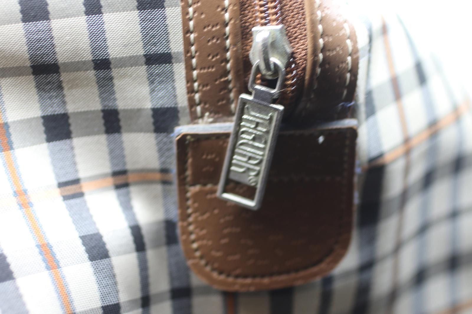 Other Vintage JAGUAR Plaid Duffle Bag Brown Leather Trim Travel Size ONE SIZE - 4 Thumbnail
