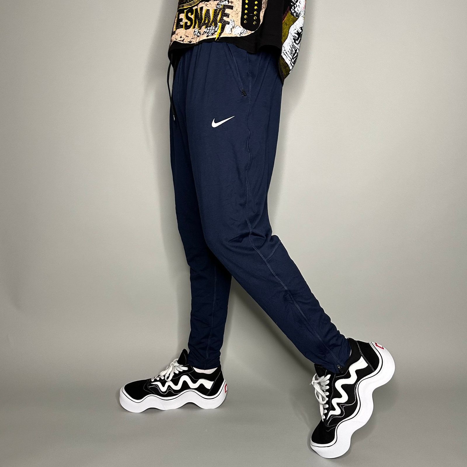 Nike Joggers Navy Blue Polyester Sweatpants Swoosh Dri Fit