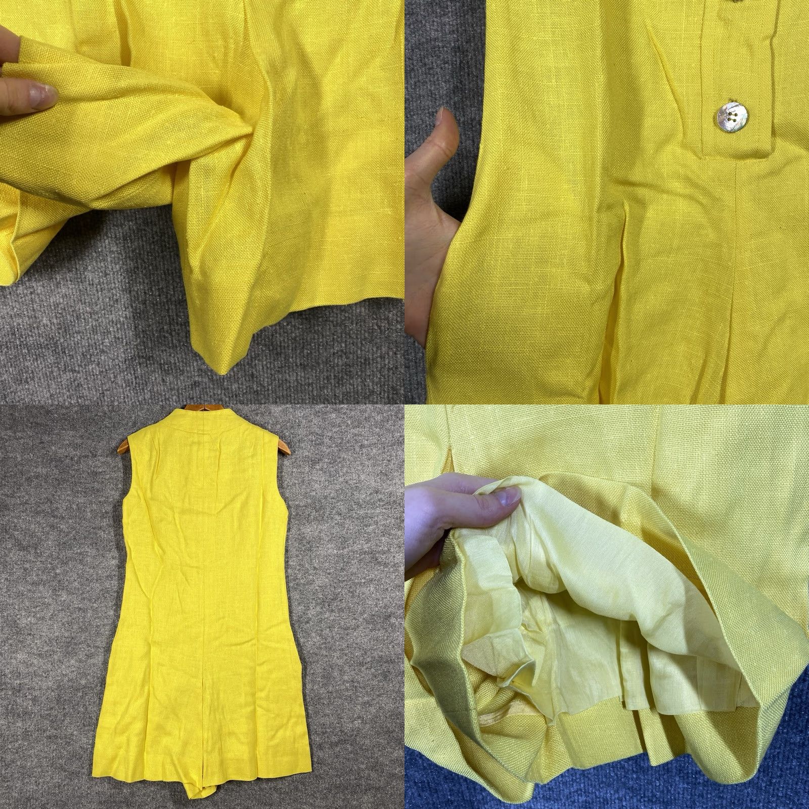 Vintage VINTAGE Peck & Peck Linen Jumpsuit Shirt Dress Mod GoGo 60s Yellow 1960s 13 Adult? Size 34" / US 12 / IT 48 - 8 Thumbnail