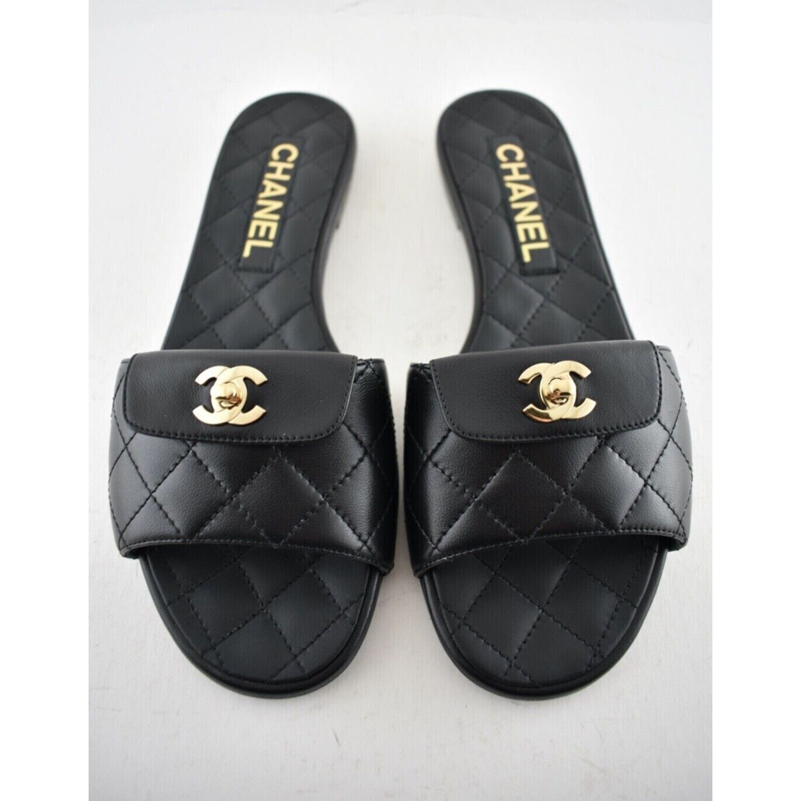 Chanel Chanel REV Black Turnlock Quilted Gold CC Logo Mules Slide Size US 7 / IT 37 - 1 Thumbnail