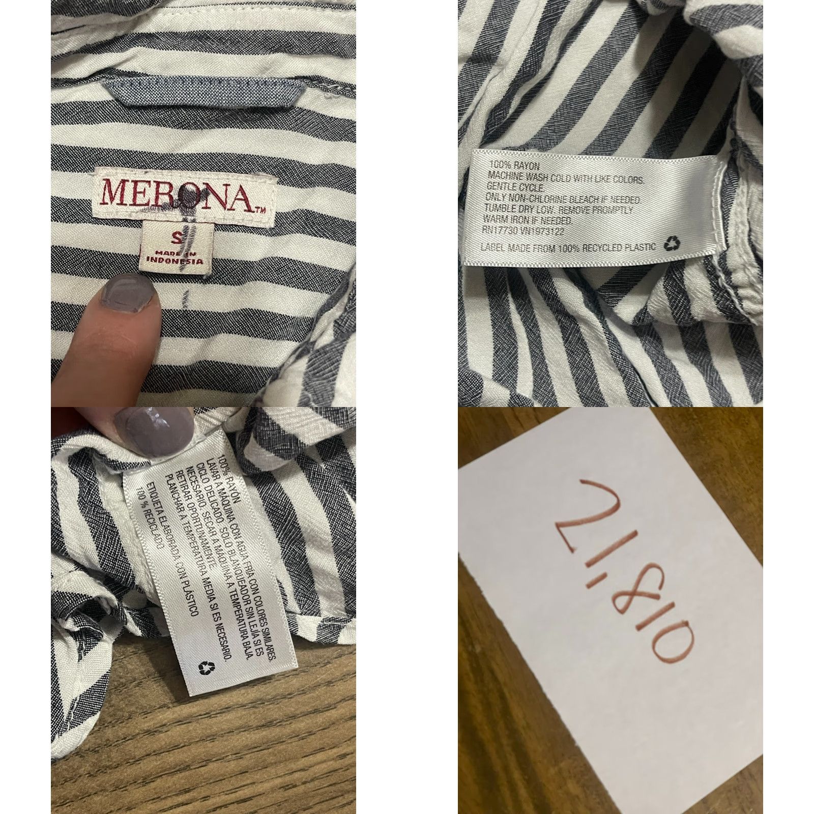 Merona Merona Shirt Women's Small Gray White Striped Button Up Long Sleeve Casual Vintage No (apply constraints) Size S / US 4 / IT 40 - 8 Thumbnail