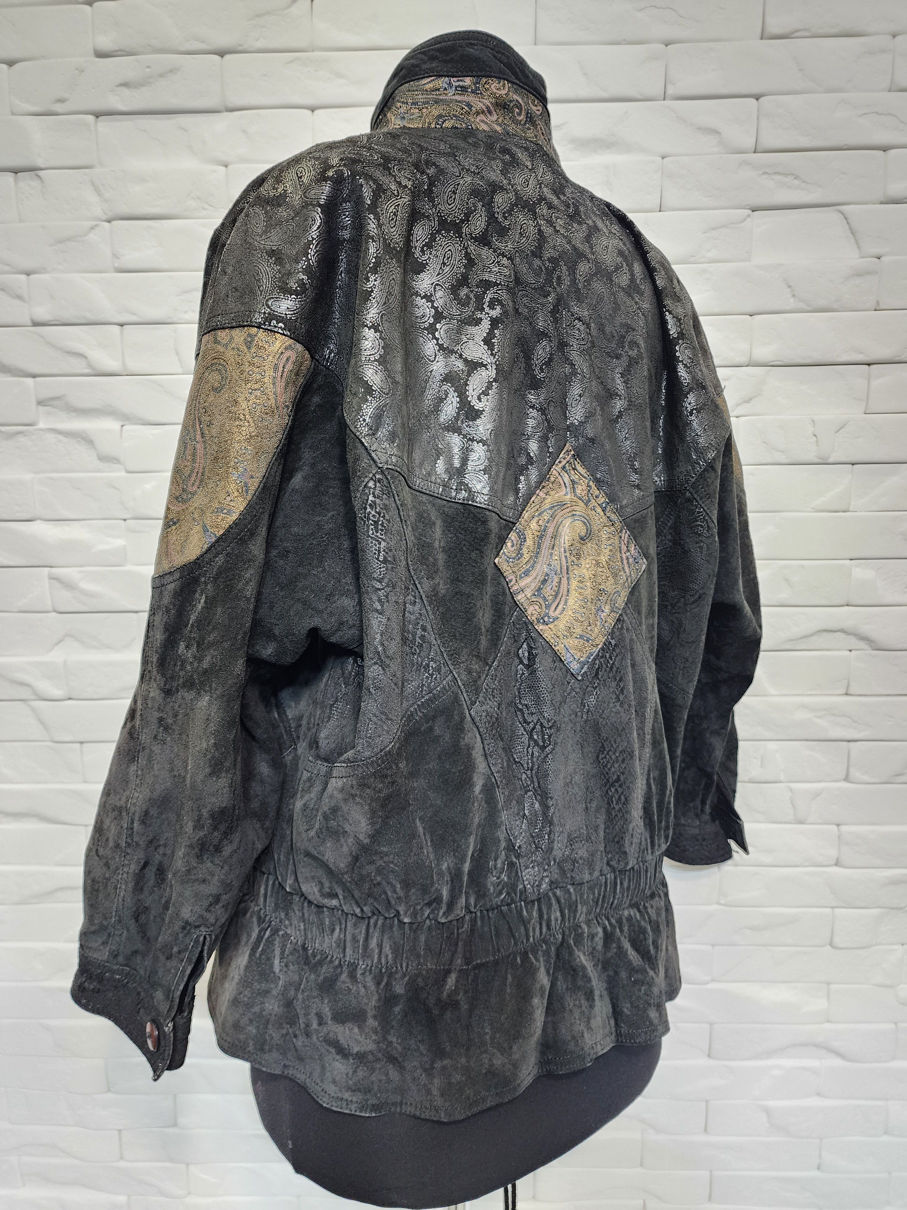Genuine Leather Women's Leather Jacket: Black Painted Suede, Stand-Up Collar Size L / US 10 / IT 46 - 6 Thumbnail