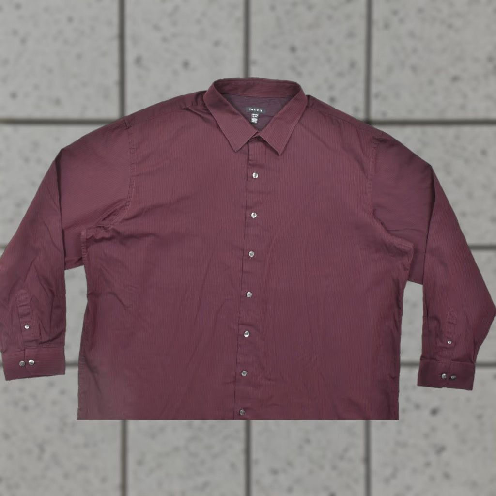 Van Heusen Van Heusen Dress Shirt 3XLT Big & Tall Burgundy Pin Striped Long Sleeve Button-Up Collar Men's Shirts Regular Fit Women? Size 48R - 1 Thumbnail